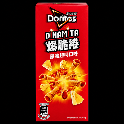 Doritos Dinamita Cheese Crunch Rolls Taiwan on black background