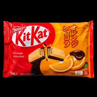 KitKat Choco Orange Japan 9-piece bag on black background