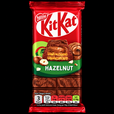 KitKat Hazelnut 99g UK on black background