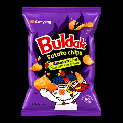 Buldak Habanero Lime Potato Chips party-size bag (Korea)