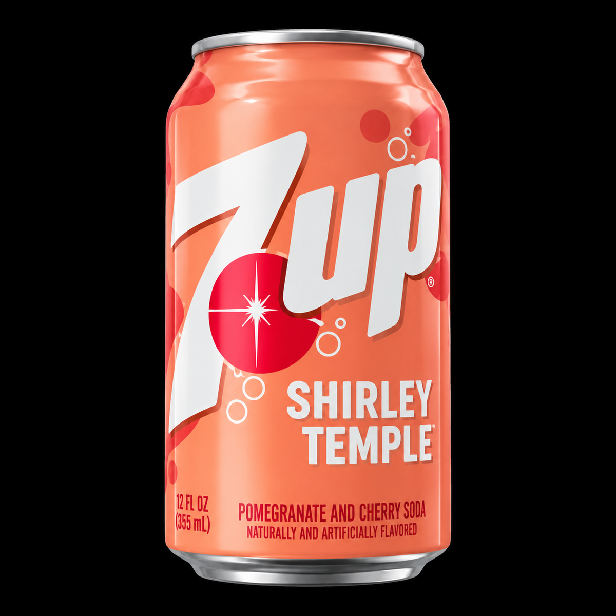 7UP Shirley Temple can on black background
