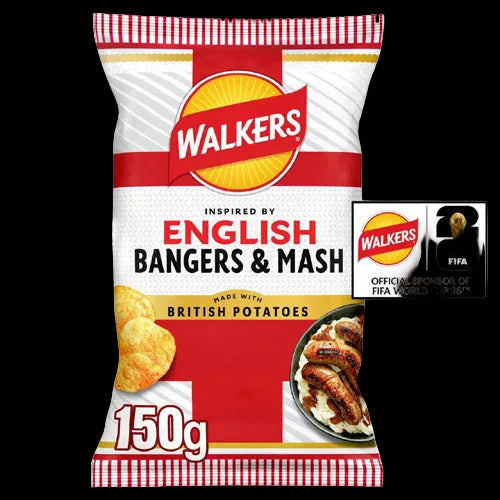 Walkers English Bangers and Mash crisps 150g sharing bag from the UK