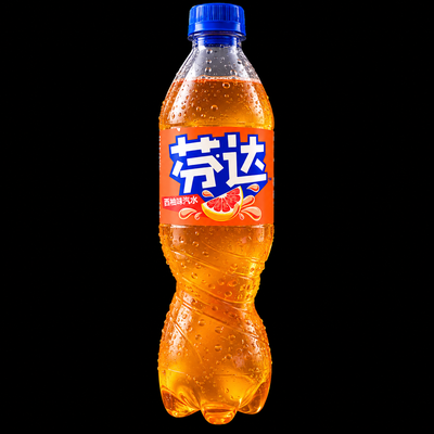 Fanta grapefruit soda bottle from China on black background