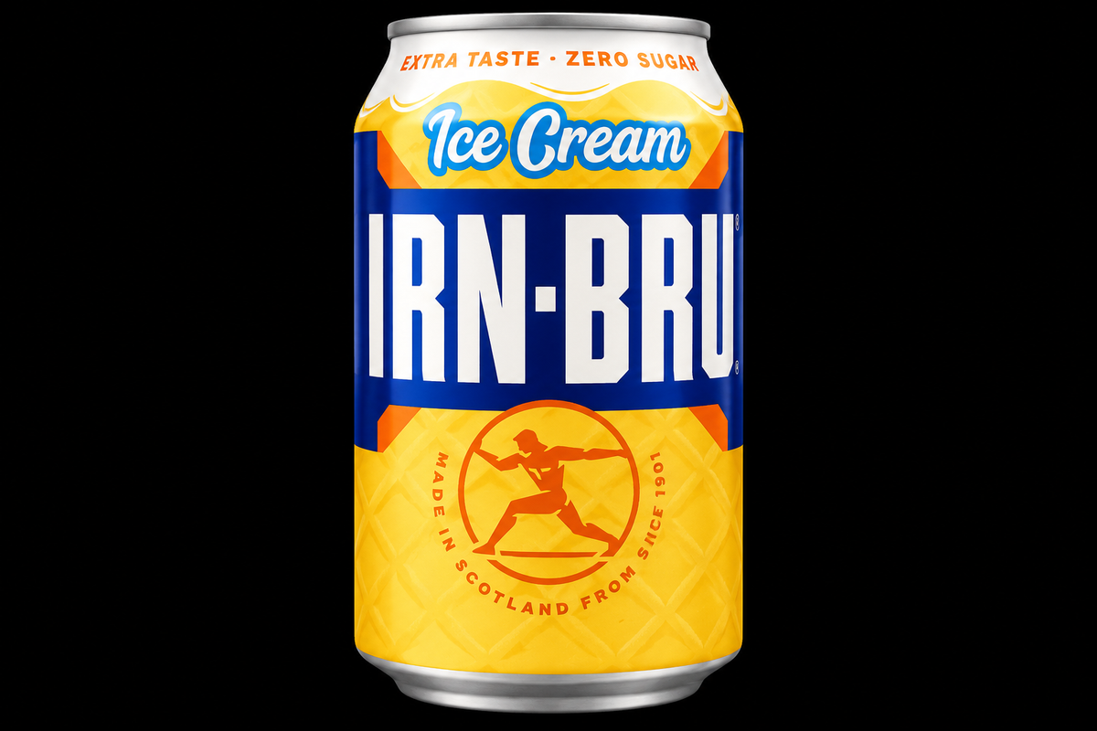 IRN-BRU Ice Cream can on black background
