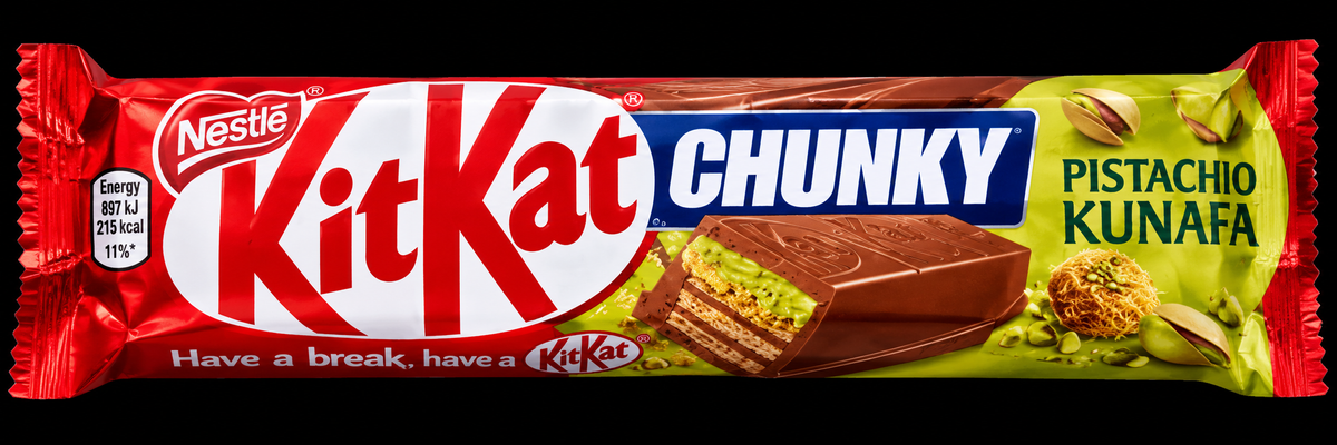 KitKat Chunky Pistachio Kunafa on black background