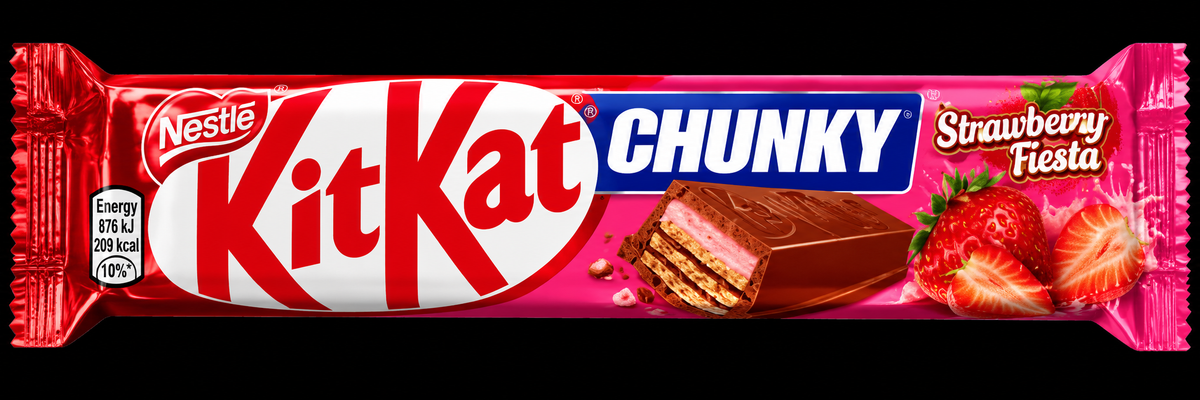 KitKat Chunky Strawberry Fiesta on black background