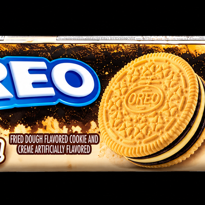 Oreo Deep Fried Cookies package on black background