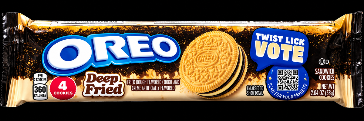 Oreo Deep Fried Cookies package on black background