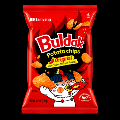 Buldak Spicy Chicken Potato Chips party-size bag (Korea)