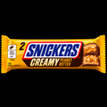 Snickers Creamy Peanut European 36.5g on pure black background